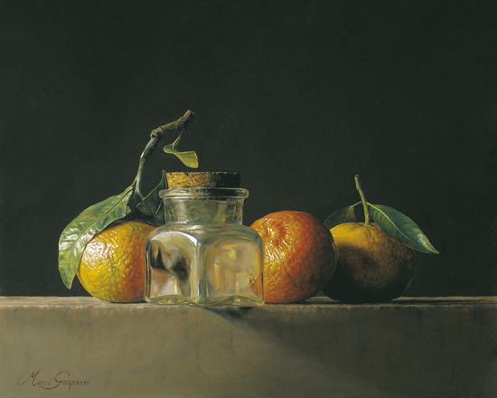 Still Life with tangerines and glass by Marco Gasparri